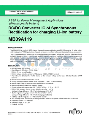 MB39A119_08 datasheet - DC/DC Converter IC of Synchronous Rectification for charging Li-ion battery