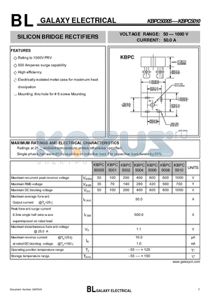 KBPC5004 datasheet - SILICON BRIDGE RECTIFIERS