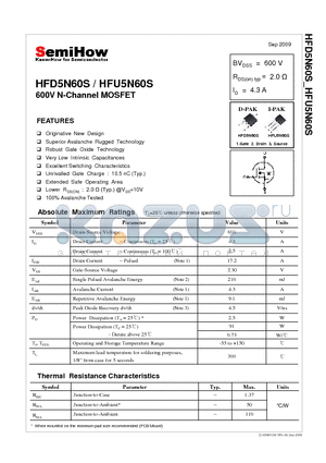HFD5N60S datasheet - 600V N-Channel MOSFET