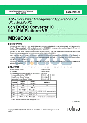 MB39C308 datasheet - 6ch DC/DC Converter IC for LPIA Platform VR