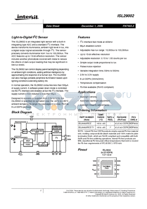 ISL29002 datasheet - Light-to-Digital I2C Sensor