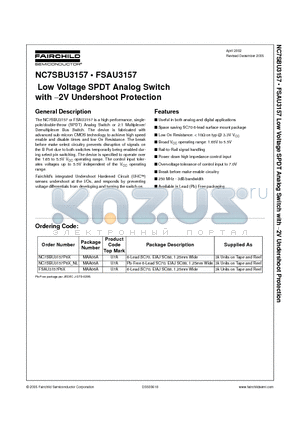 NC7SBU3157P6X datasheet - Low Voltage SPDT Analog Switch with 2V Undershoot Protection