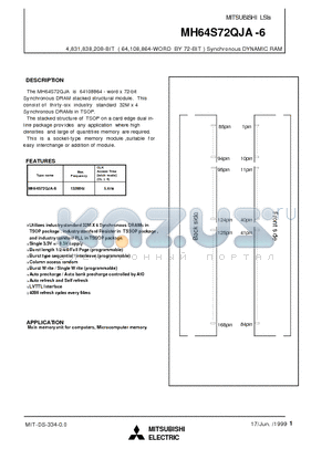 MH64S72QJA-6 datasheet - 4,831,838,208-BIT ( 64,108,864-WORD BY 72-BIT ) Synchronous DYNAMIC RAM