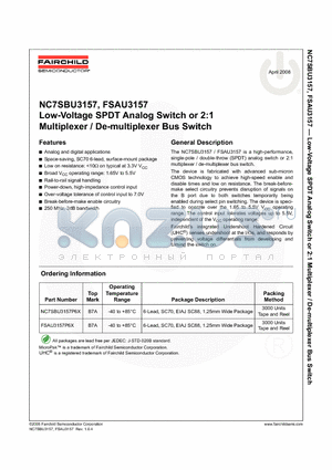 NC7SBU3157_08 datasheet - Low-Voltage SPDT Analog Switch or 2:1 Multiplexer / De-multiplexer Bus Switch