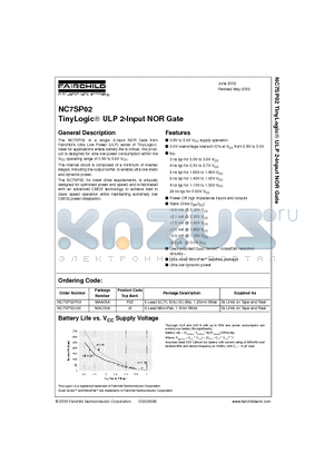 NC7SP02 datasheet - TinyLogic ULP 2-Input NOR Gate