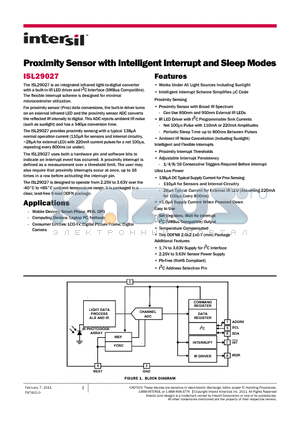 ISL29027 datasheet - Proximity Sensor with Intelligent Interrupt and Sleep Modes