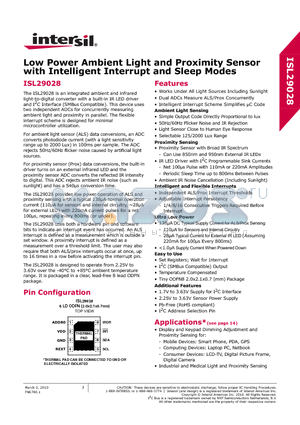 ISL29028 datasheet - Low Power Ambient Light and Proximity Sensor with Intelligent Interrupt