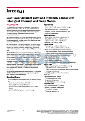 ISL29028AIROZ-T7 datasheet - Low Power Ambient Light and Proximity Sensor with Intelligent Interrupt