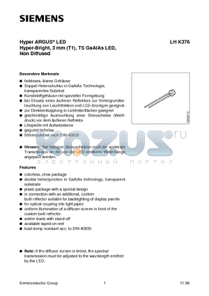 Q62703-Q3304 datasheet - Hyper ARGUS LED Hyper-Bright, 3 mm T1, TS GaAIAs LED, Non Diffused