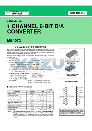 MB4072 datasheet - 1 CHANNEL 8-BIT D/A CONVERTER
