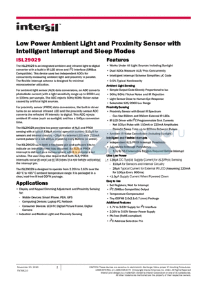 ISL29029 datasheet - Low Power Ambient Light and Proximity Sensor with Intelligent Interrupt