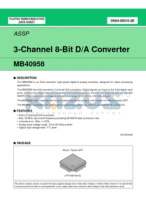 MB40958 datasheet - 3-Channel 8-Bit D/A Converter