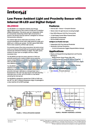 ISL29043 datasheet - Low Power Ambient Light and Proximity Sensor with Internal IR-LED and Digital Output