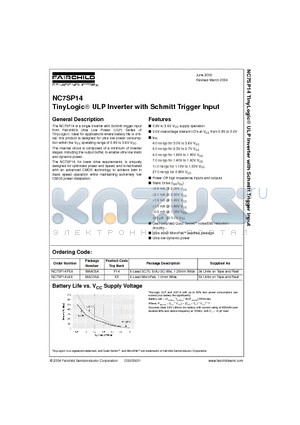 NC7SP14 datasheet - TinyLogic ULP Inverter with Schmitt Trigger Input