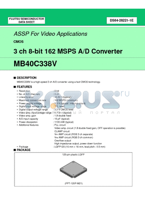 MB40C338VPFV datasheet - 3 ch 8-bit 162 MSPS A/D Converter
