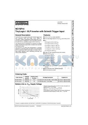 NC7SP14P5X datasheet - TinyLogic ULP Inverter with Schmitt Trigger Input