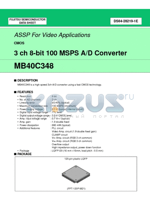 MB40C348PFV datasheet - 3 ch 8-bit 100 MSPS A/D Converter