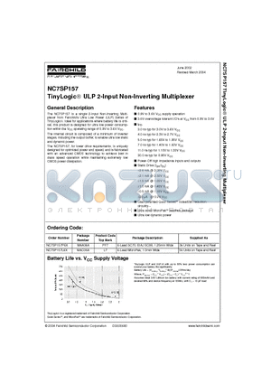 NC7SP157 datasheet - TinyLogic ULP 2-Input Non-Inverting Multiplexer