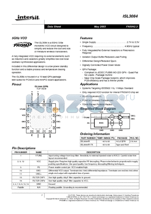 ISL3084IR-TK datasheet - 5GHz VCO