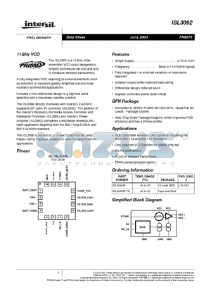 ISL3092 datasheet - 11GHz VCO