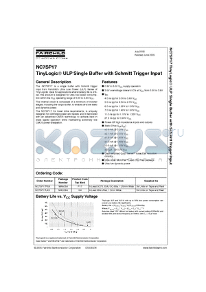 NC7SP17L6X datasheet - TinyLogic ULP Single Buffer with Schmitt Trigger Input