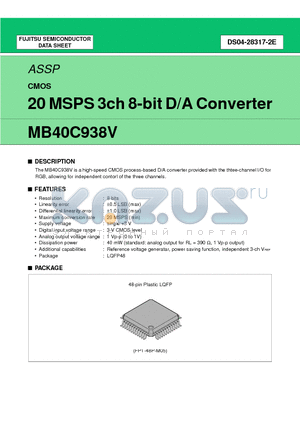 MB40C938VPFV datasheet - 20 MSPS 3ch 8-bit D/A Converter