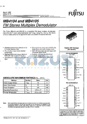 MB4104 datasheet - FM Stereo Multiplex Demodulator