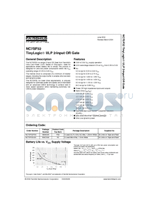 NC7SP32L6X datasheet - TinyLogic ULP 2-Input OR Gate