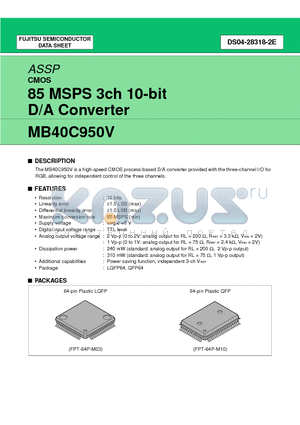 MB40C950VPFQ datasheet - 85 MSPS 3ch 10-bit D/A Converter