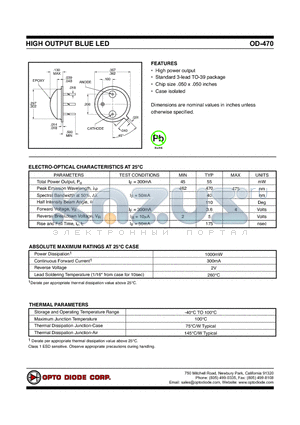 OD-470 datasheet - HIGH OUTPUT BLUE LED