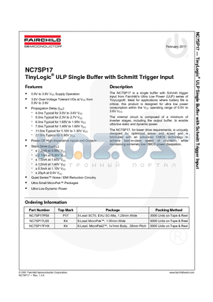 NC7SP17_11 datasheet - TinyLogic^ ULP Single Buffer with Schmitt Trigger Input