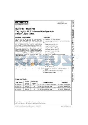 NC7SP5 datasheet - TinyLogic. ULP Universal Configurable 2-Input Logic Gates