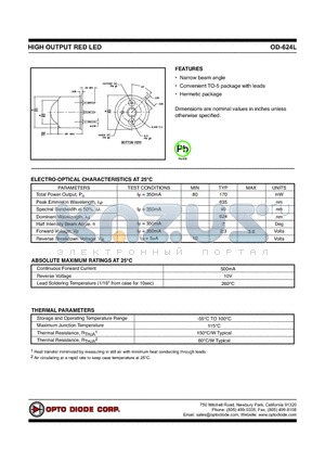 OD-624L datasheet - HIGH OUTPUT RED LED