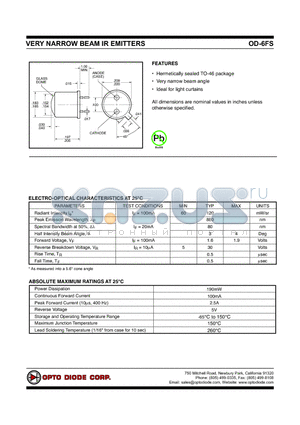 OD-6FS datasheet - VERY NARROW BEAM IR EMITTERS