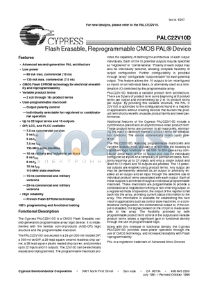 PALC22V10D-10KMB datasheet - Flash Erasable, Reprogrammable CMOS PAL^ Device