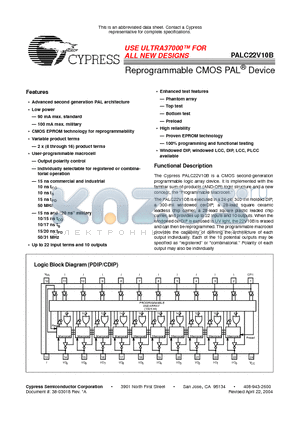PALC22V10B datasheet - Reprogrammable CMOS PAL Device
