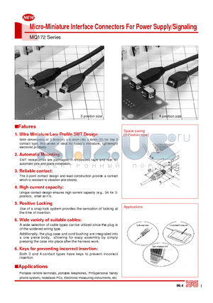 MQ172X-3PA-CV datasheet - Micro-Miniature Interface Connectors For Power Supply/Signaling