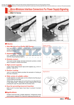 MQ172-4SA-CV datasheet - Micro-Miniature Interface Connectors For Power Supply/Signaling