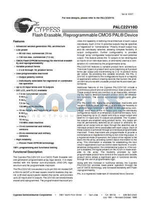 PALC22V10D-15LMB datasheet - Flash Erasable, Reprogrammable CMOS PAL^ Device