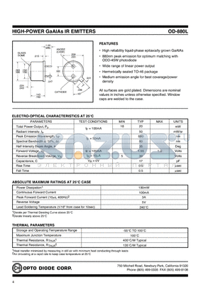 OD-880L datasheet - HIGH-POWER GaAlAs IR EMITTERS