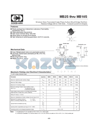 MB4S datasheet - Miniature Glass Passivated Single-Phase Surface Mount Bridge Rectifiers Reverse Voltage 200 to 1000 Volts Forward Current 0.5 Ampere