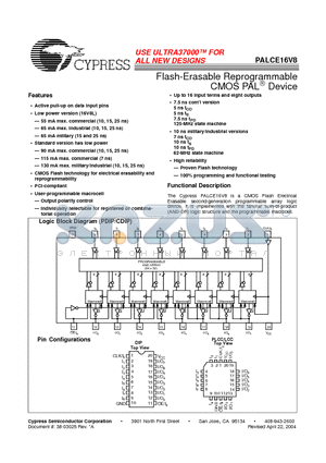 PALCE16V8 datasheet - Flash-Erasable Reprogrammable CMOS PAL Device