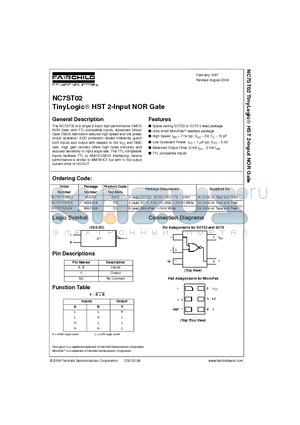 NC7ST02 datasheet - TinyLogic HST 2-Input NOR Gate