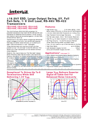 ISL3152EIPZ datasheet - a16.5kV ESD, Large Output Swing, 5V, Full Fail-Safe, 1/8 Unit Load, RS-485/RS-422 Transceivers