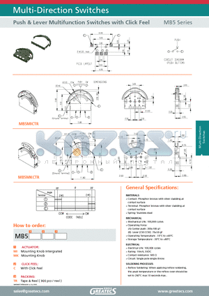 MB5 datasheet - Push & Lever Multifunction Switches with Click Feel