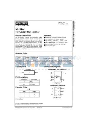 NC7ST04M5X datasheet - TinyLogic HST Inverter