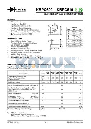 KBPC600_06 datasheet - 6.0A SINGLE-PHASE BRIDGE RECTIFIER