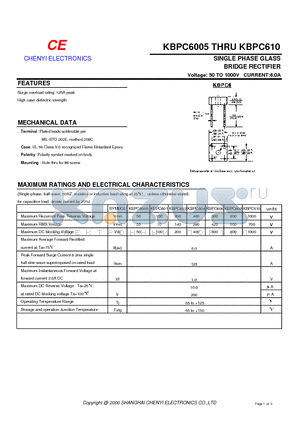 KBPC601 datasheet - SINGLE PHASE GLASS BRIDGE RECTIFIER