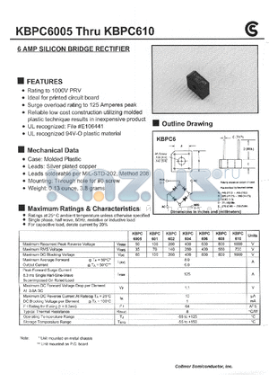 KBPC601 datasheet - 6 AMP SILICON BRIDGE RECTIFIER