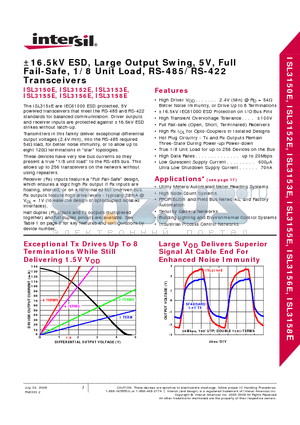 ISL3158EIBZ datasheet - a16.5kV ESD, Large Output Swing, 5V, Full Fail-Safe, 1/8 Unit Load, RS-485/RS-422 Transceivers